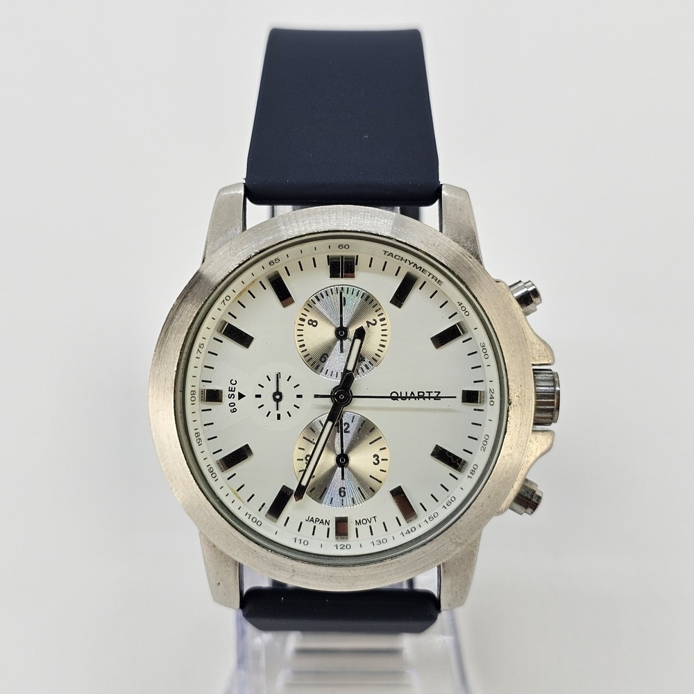 Men's Analog Watch 42MM Gray Dial Dark Gray Plastic Bands New Battery